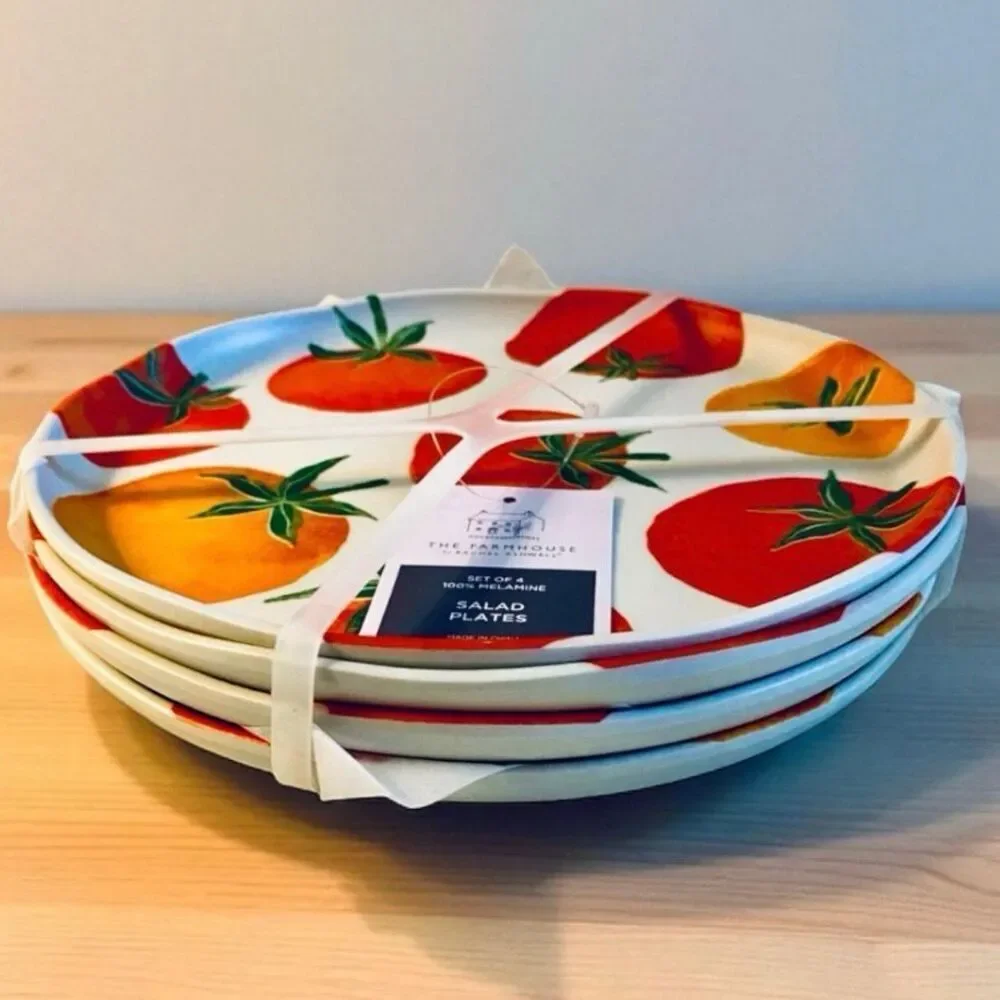 NWT Gorgeous Rachel Ashwell The Farmhouse 4 Set Melamine Tomatoes Salad Plates